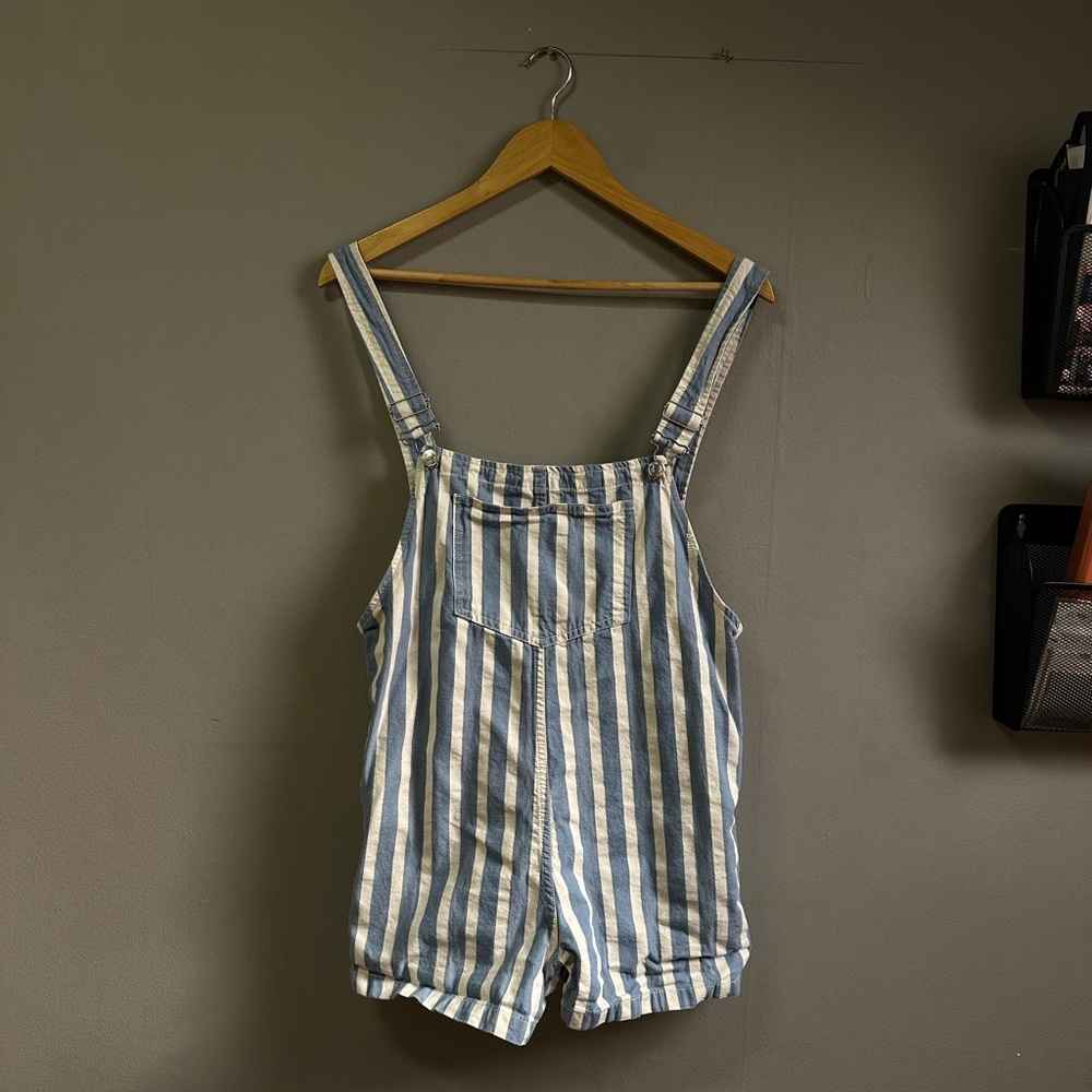 Zara Blue and Cream Striped Overalls